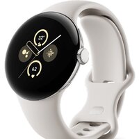 Google Pixel Watch 2 (глянцевый серебристый/фарфор, спортивный силиконовый ремешок)