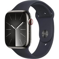 Apple Watch Series 9 LTE 45 мм (корпус из нержавеющей стали, графит/полуночный, спортивный силиконовый ремешок M/L)