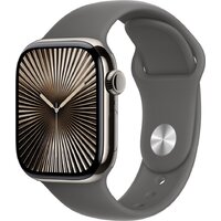 Apple Watch Series 10 LTE 42 мм (титановый корпус, титановый/серый, спортивный силиконовый ремешок M/L)