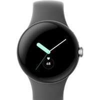 Google Pixel Watch (глянцевый серебристый/угольный, спортивный силиконовый ремешок)